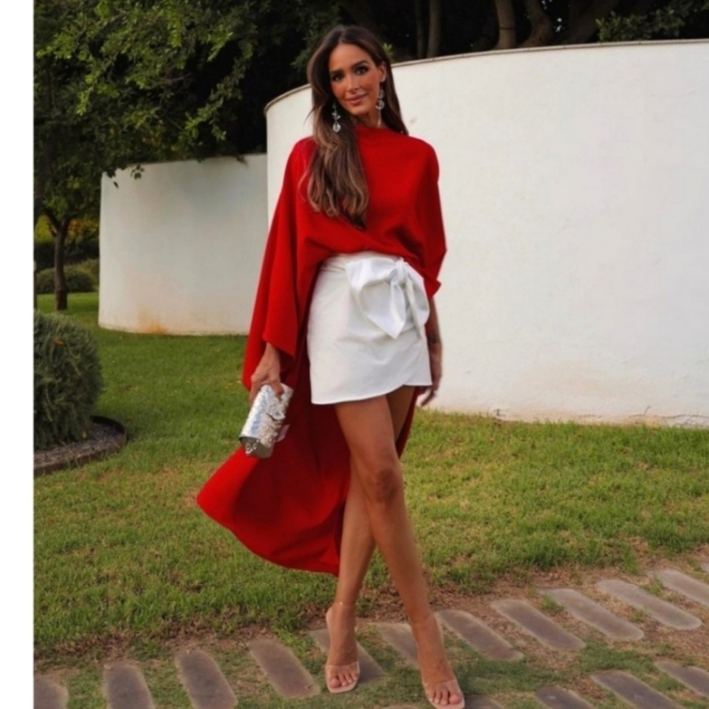 Zara Asymmetric Cape Blouse Red NWT